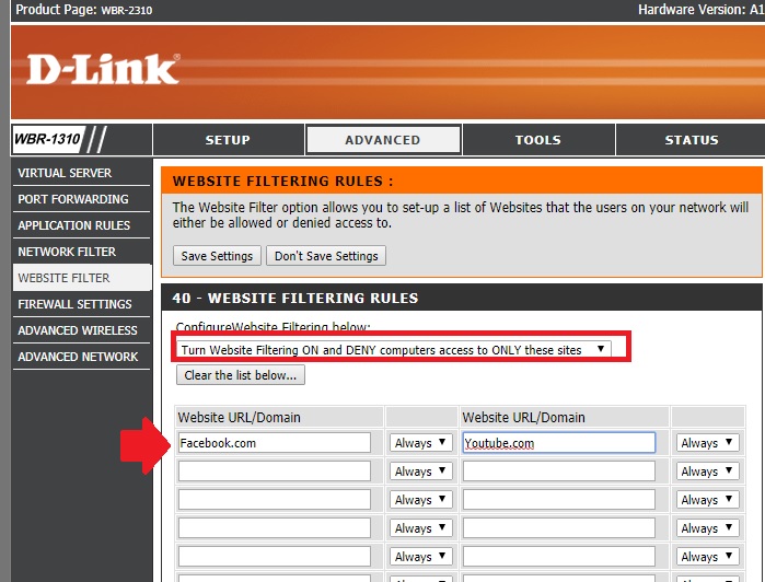 how to block url in dlink router dir-600m