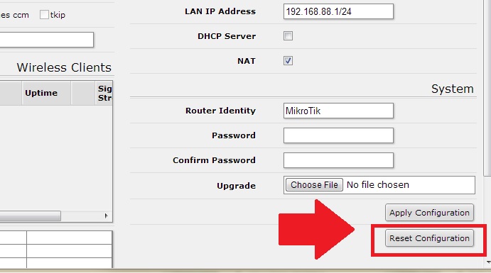 mikrotik router reset configuration