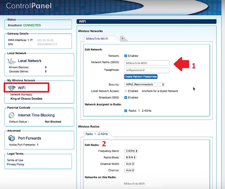 default Mediacom Router Password and login username.