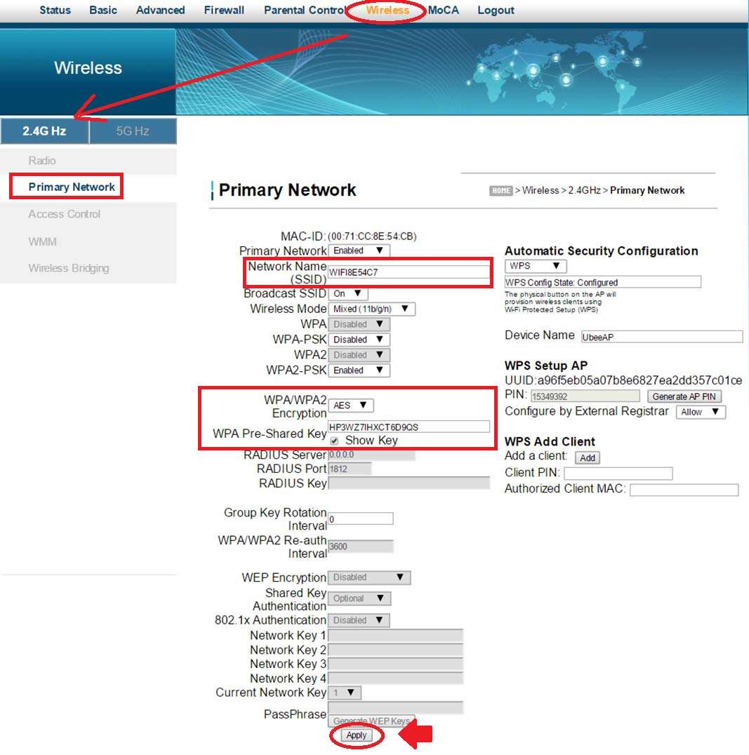 ubee change wifi password