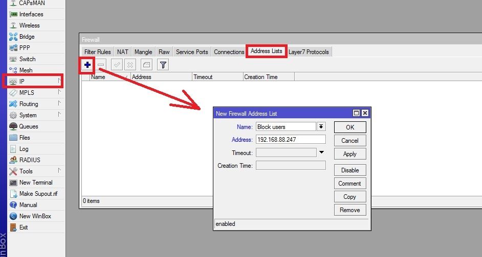 mikrotik block internet access by ip