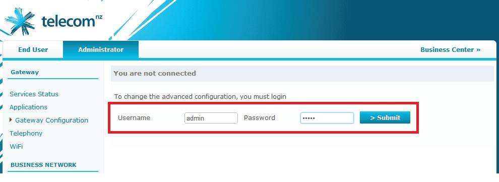 login password telecom pace router