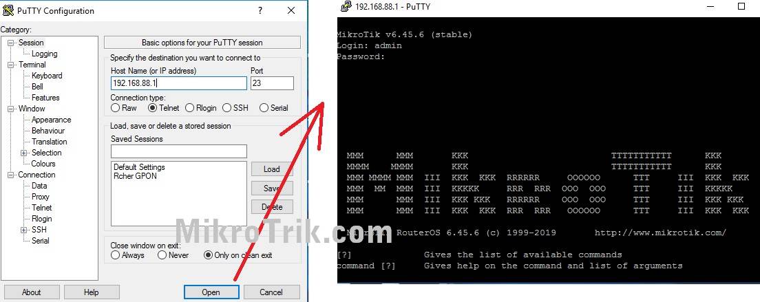 mikrotik fiber switch telnet login