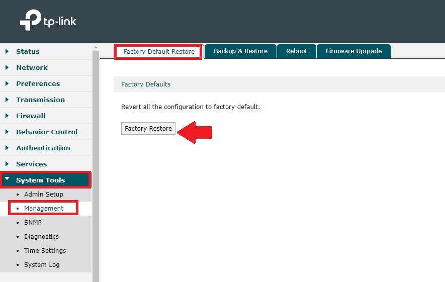 tp-link r470 load balacer router reset steps