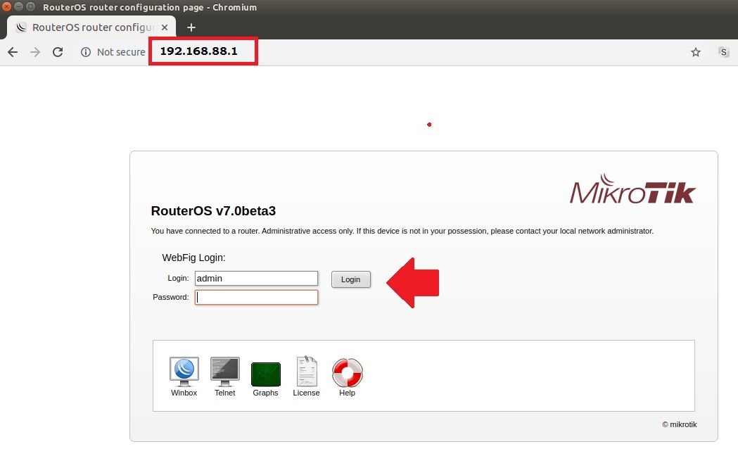Mikrotik RB750 4.1 - Default login IP, default username