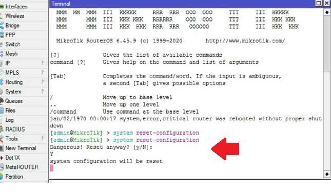mikrotik reset configuration