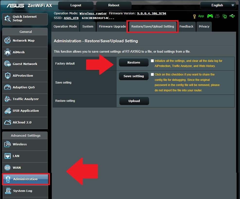 reset asus router password