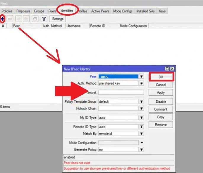mikrotik router site to site ipsec vpn tunnel configuration